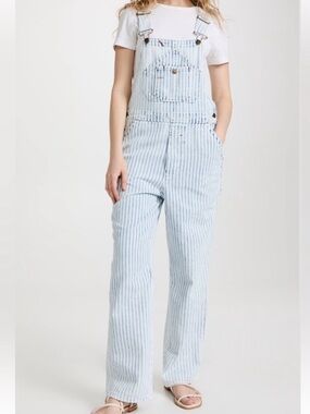 Faherty Light Blue Striped Denim Overalls